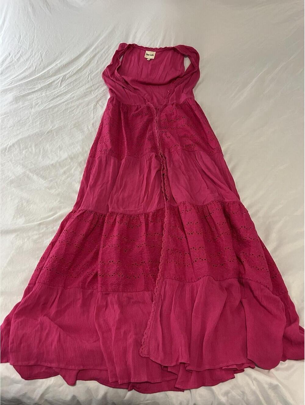 Playa Lucila Flowy Maxi  Dress Tiered Red Floral Vacation Beachy Size Small 123